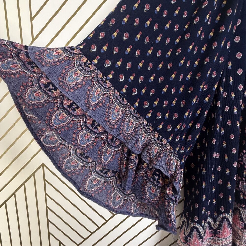 boho peasant paisley tassel tie neck ruffle bell sleeve hippie blouse xl by bila - Picture 5 of 8